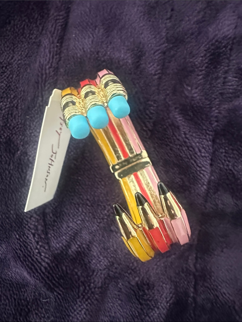 Betsey Johnson TRIPLE PENCIL HINGE BANGLE BRACELET PINK